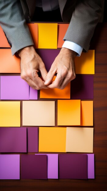 Photo a person organizing sticky notes