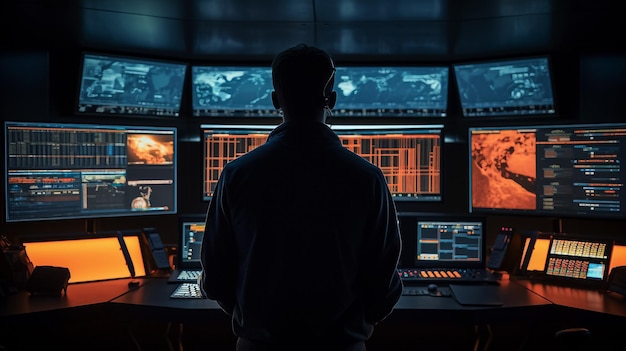 Person overlooking a cybersecurity control panel