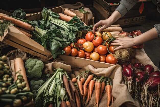 Person packaging up organic vegetables grown without the use of gmos created with generative ai