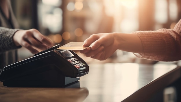 A person paying with a credit card at a store.