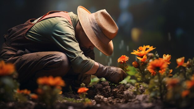 Person planting flowers