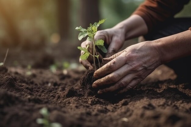 A person planting a tree in the garden