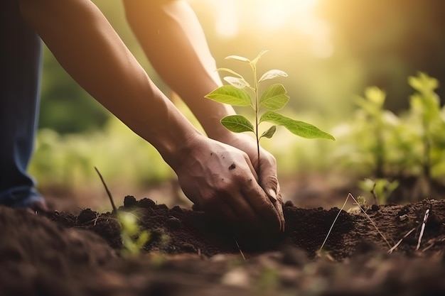 A person planting a tree in the soil