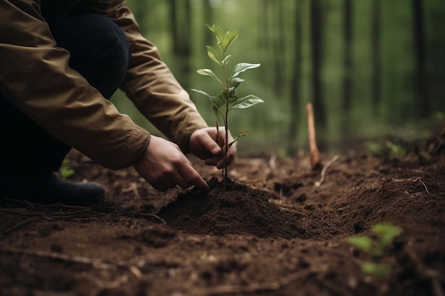 Foto persona che pianta un albero con un messaggio sulla giornata della terra e sull'importanza della riforestazione