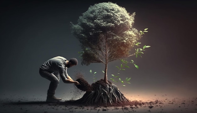 Person planting trees concept of Sustainability and Community Engagement Generative AI