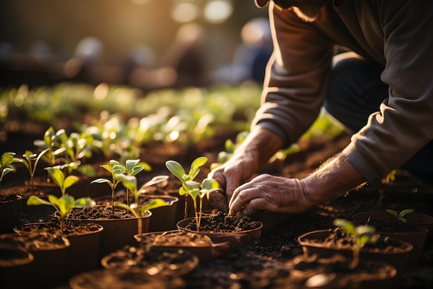 Person planting trees or working in community garden promoting local food production and habitat