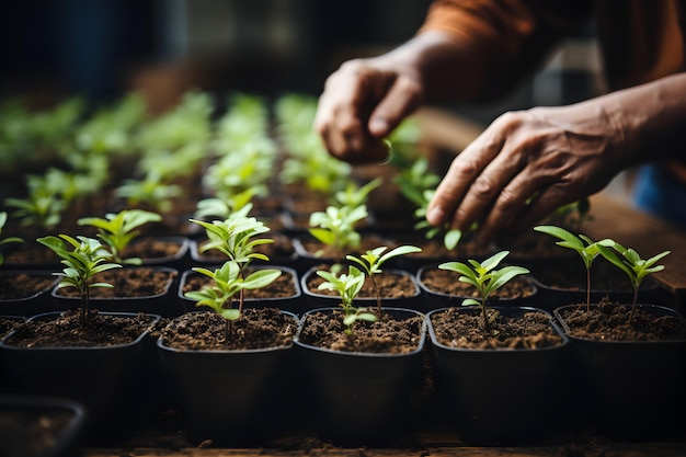 Person planting trees or working in community garden promoting local food production and habitat