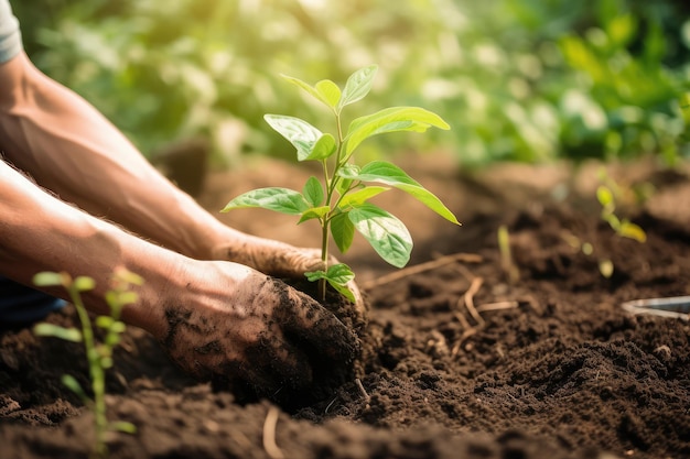 Person planting trees or working in community garden