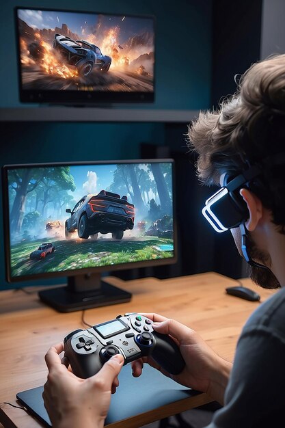 Person playing 3d video games on device