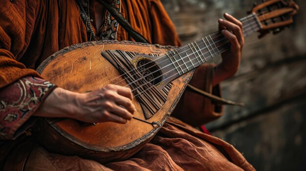 Person Playing Guitar in Hooded Outfit