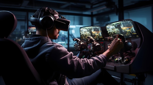 Photo a person playing a vr flight simulation