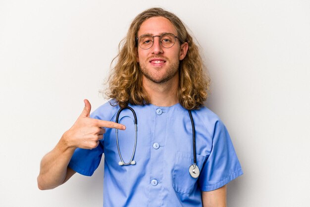 Person pointing by hand to a shirt copy space proud and confident