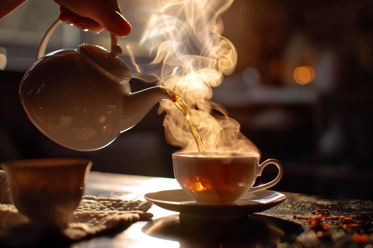 Photo a person pouring tea into a tea cup