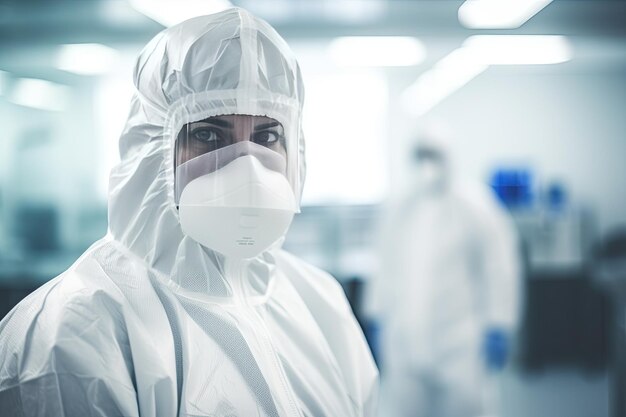 Person in ppe suit in laboratory