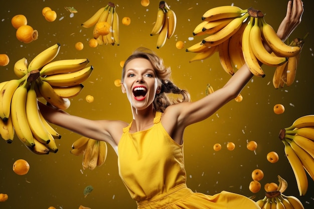 A person practicing belly dancing with banana props