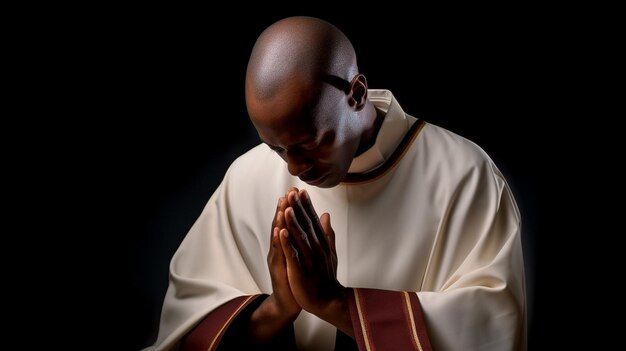 Photo person praying in a cassock