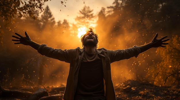 Photo a person praying with god in a peaceful place at sunset