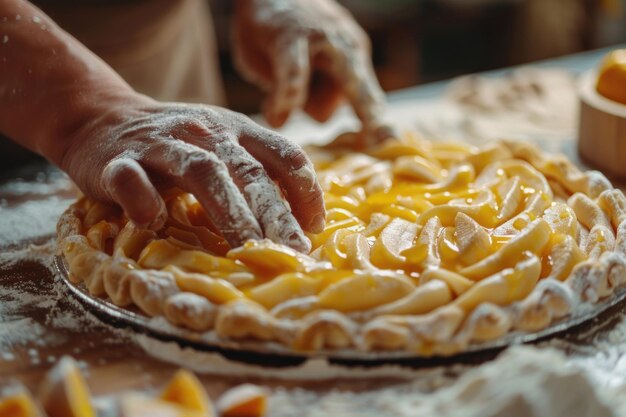 Photo a person preparing a delicious orange pie perfect for food and cooking concepts