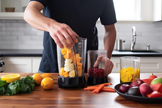 Person preparing smoothie to boost energy and health created with generative ai