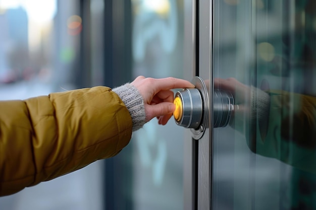 a person pressing a button on an elevator