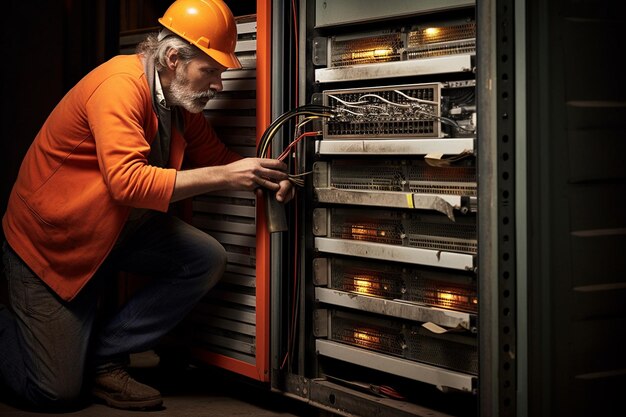 A person pulling out a server from a rack for maintenance