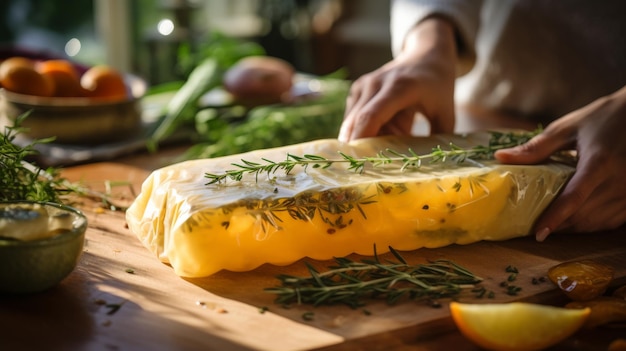 Person Putting Cheese on Top of a Cutting Board