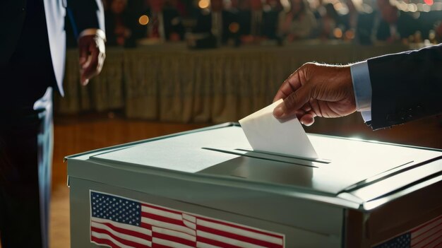 Photo person putting voting paper into voting box