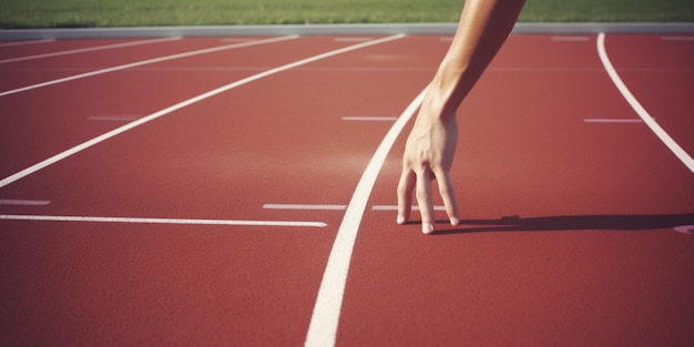 A person reaches out to reach a distance on a track.