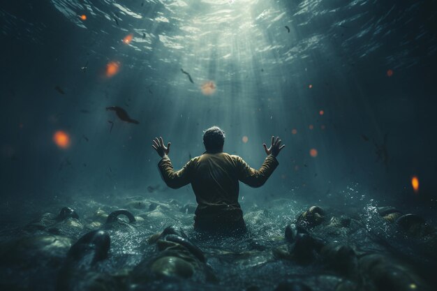 Photo a person reaching for a lifeline in a sea of uncertainty