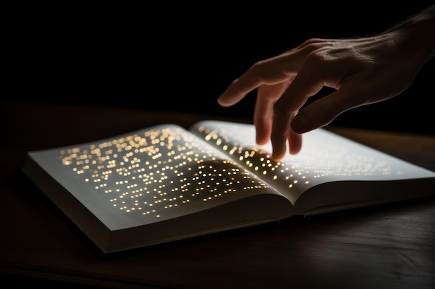 Photo person reading book with illuminated pages