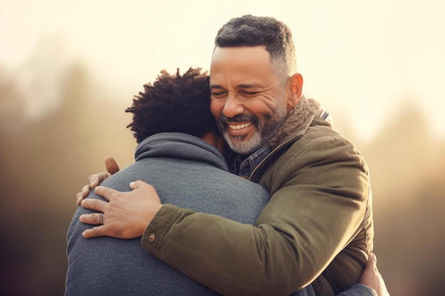 Photo a person receiving a comforting hug from a loved one created with generative ai technology