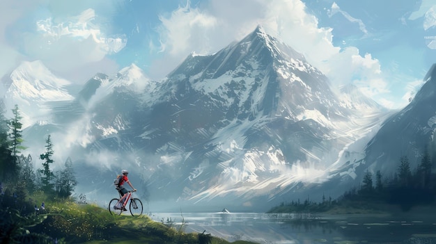 person riding bicycle at mountains