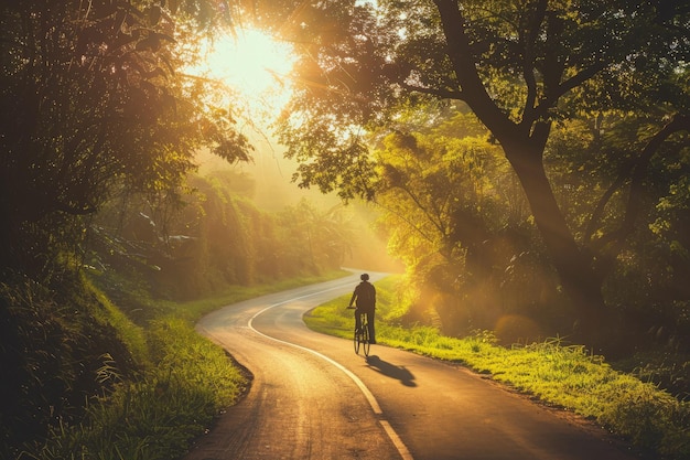 A person riding a bike down a road