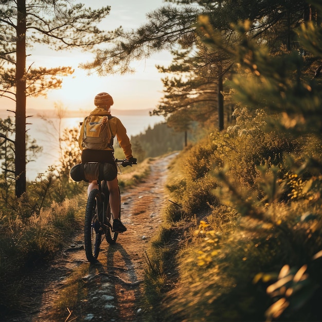 Photo a person riding a bike on a trail