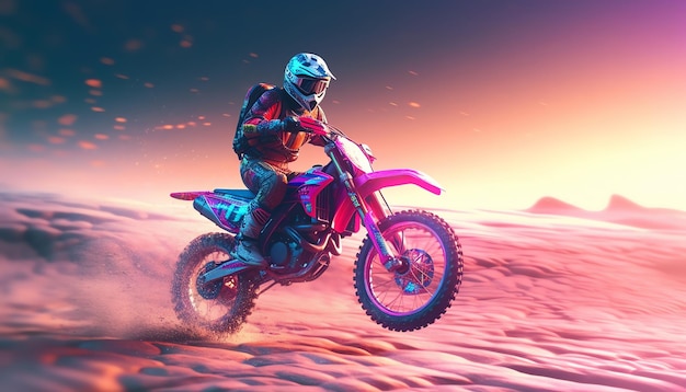 A person riding a dirt bike in the desert