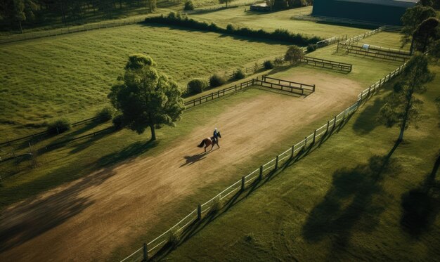 A person riding a horse on a dirt road