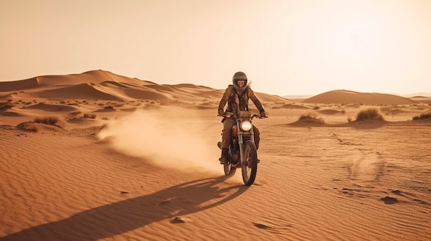 Person riding a motorbike in the desert Generative AI