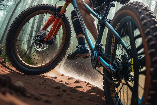 A person riding a mountain bike on a dirt trail