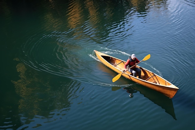 Person rowing on a mountain lake in autumn season AI Generated