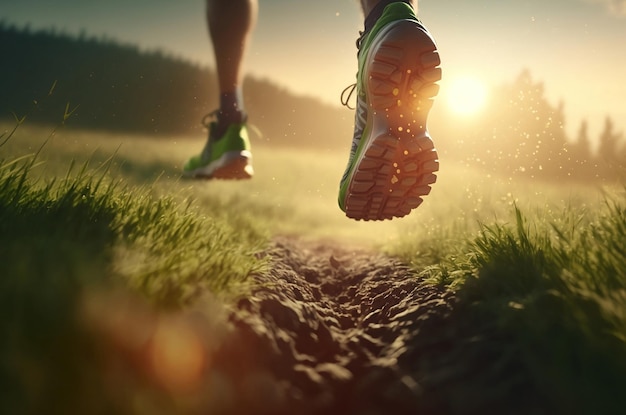 A person running in the grass with the word run on the bottom.