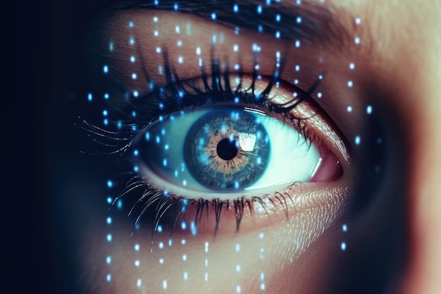 Глаз человека заполняет кадр компьютерным наложением Генеративный ИИ