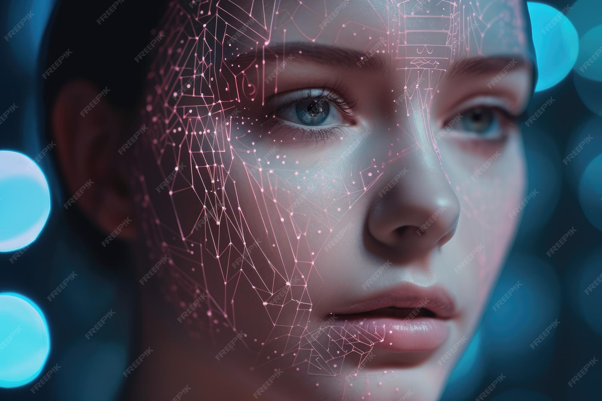 Premium Photo | Person's face uses of computer vision technology to ...