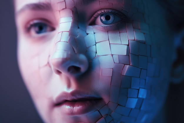 Лицо человека использует технологию компьютерного зрения для анализа и идентификации генеративного ИИ