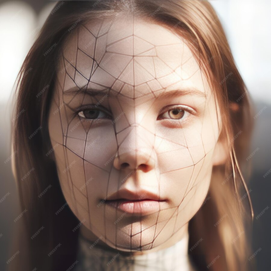Premium AI Image | Person's face uses of computer vision technology to ...