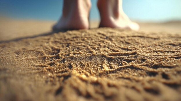 A person's feet on a pile of sand