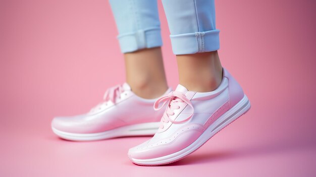 Photo a person's feet wearing pink shoes