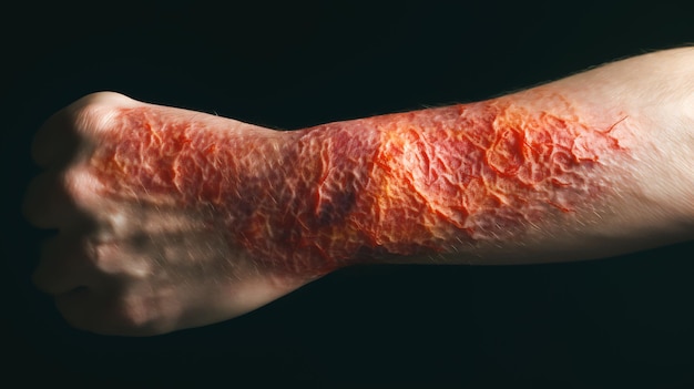 a person's forearm with the skin showing signs of redness itching and peeling Generative AI