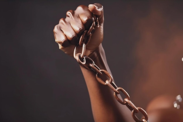 A person's hand is held in a chain.