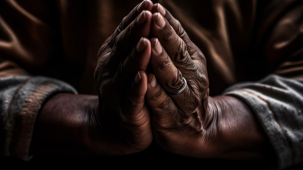 A person's hands are folded in prayer.