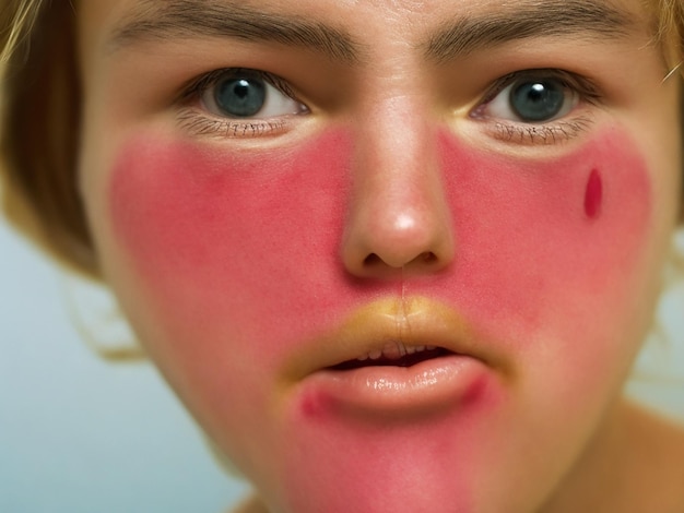 A person's nose dripping with mucus from a cold